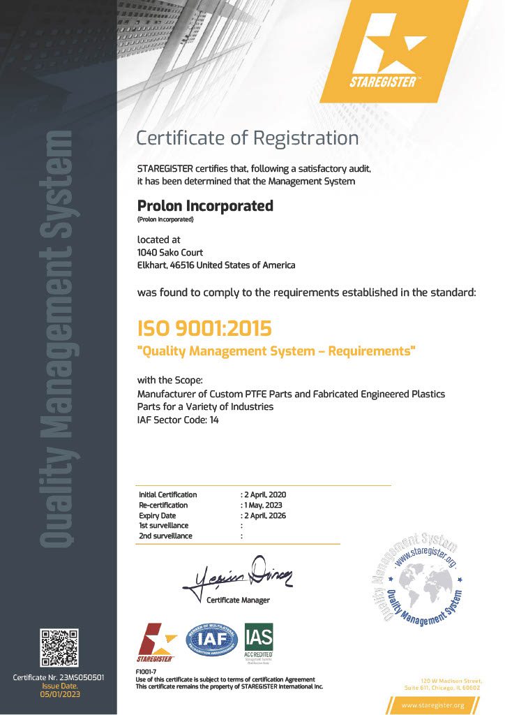 Prolon Inc. - 2023 ISO Certificate